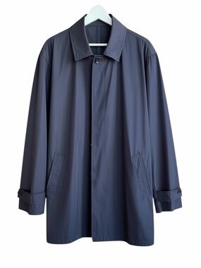 Armani Collezioni Black Car Coat Mens XL Chest Rain Jacket Hidden Button Italy